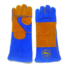 Gants de soudure en cuir à la vache bleue Industrie Protective Working Safety Guards